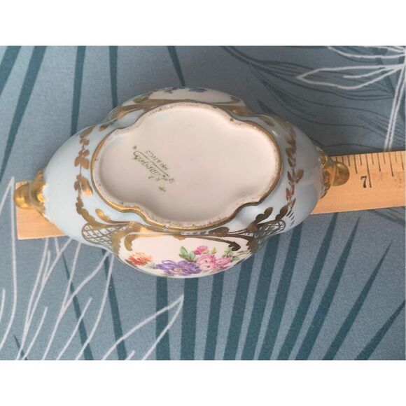 VINTAGE Limoges Hand Painted gold floral Inkwell & Pen Holder NO LID - Picture 8 of 9